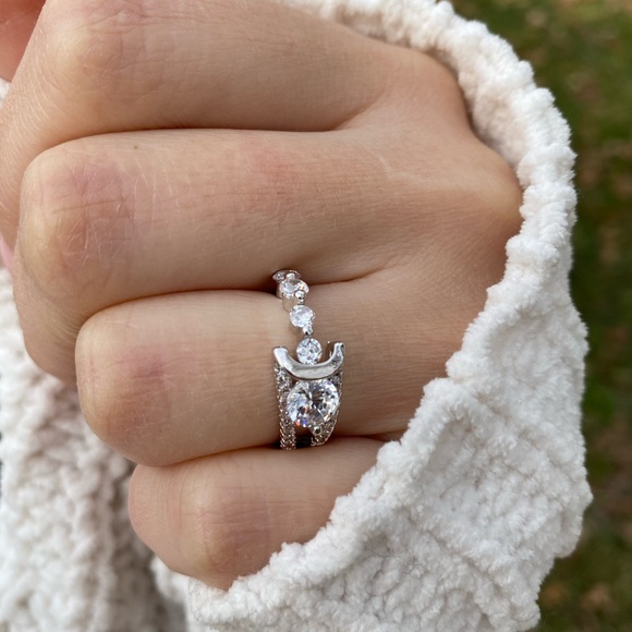 Creative Cut 925 Silver Wedding Ring Size 6-10 - Picture 6 of 11